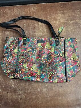 Sakroots Vibrant Multicolor Floral Tote with Black Handles